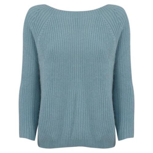 Blå Mohair Sweater med Raglan Ærmer