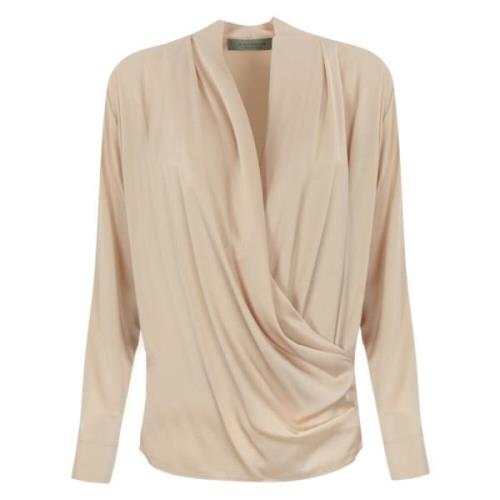 Satin Cross-Neck Beige Blouse