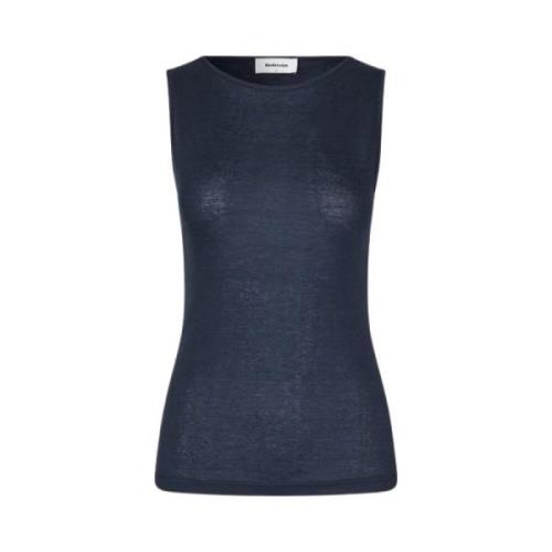 Navy Blue Ærmeløs Jersey Top