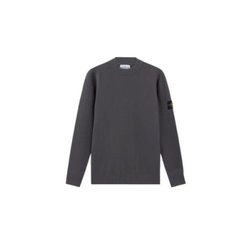 Grå Uld Crewneck Sweater med Ribbed Detaljer