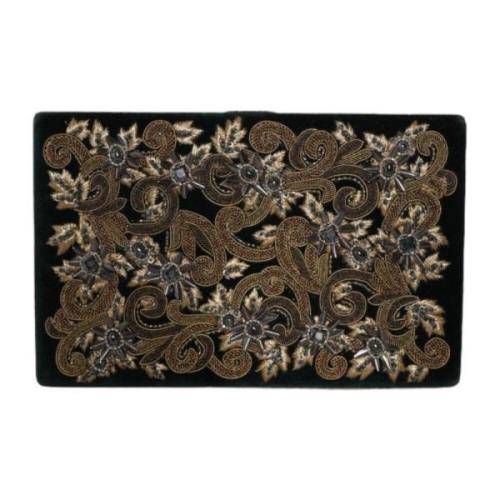 Sort Velvet Blomst Broderet Clutch