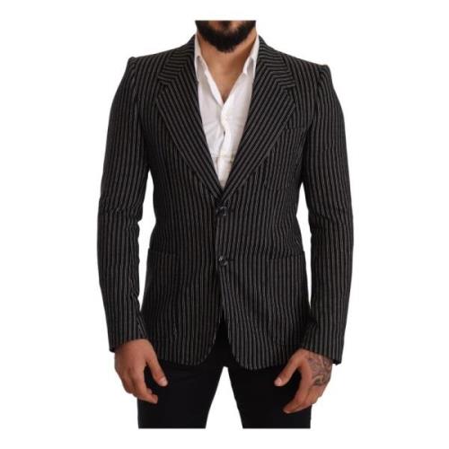 Stribet Linned Blazer Slim Fit Sort