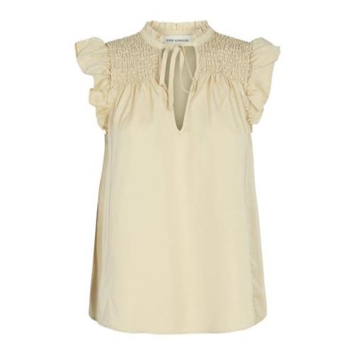 Ruffle Edge Keyhole Blouse Moon Stone