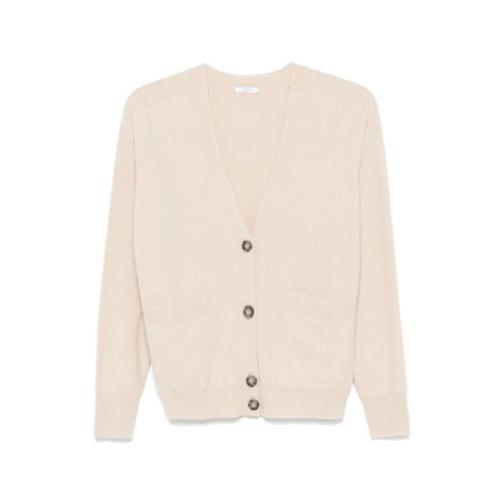 Beige Uld Kashmir V-Hals Cardigan