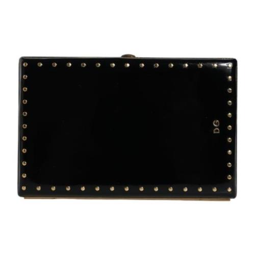 Besat Guldramme Sort Læder Clutch