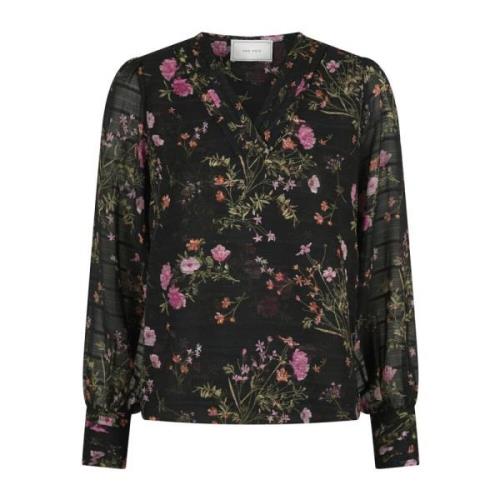 Blomsterprint Bluse Sort