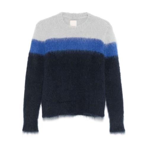 Blå Mohair Blandet Stribet Sweater