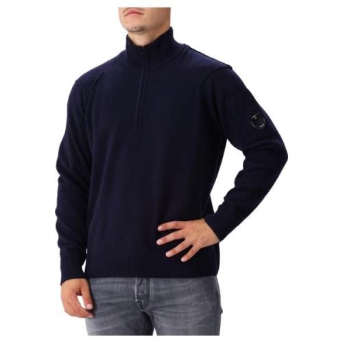 Navy Blue Half Zip Strik Trøje