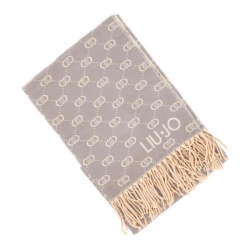 Grå Jacquard Logo Stole med Frynser