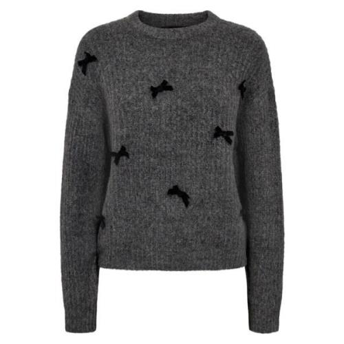 Mørk Grå Bow Pullover Sweater