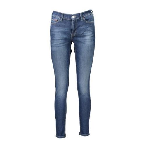 Blå Denim Skinny Jeans med Broderi