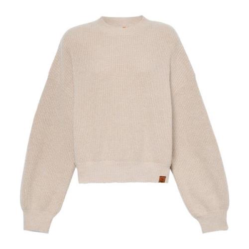 Beige Uldblanding Rund Hals Sweater