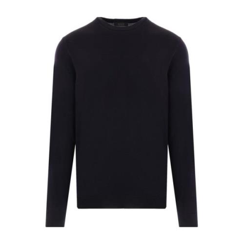 Blå Strikket Crew Neck Sweater