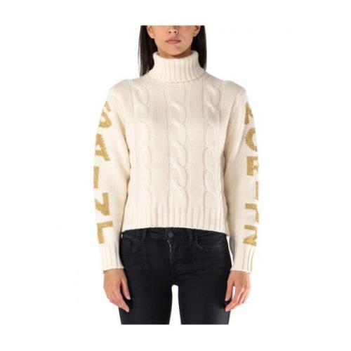 Creme Jacquard Sweater Høj Hals