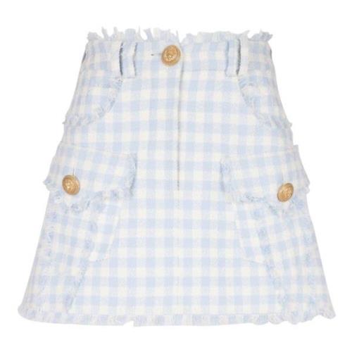 Blå Gingham A-Line Nederdel