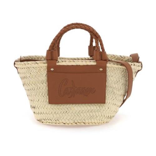 Raffia Panier Taske med Læderlogo