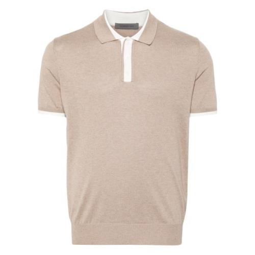 Casual Polo Shirt i Beige Silke/Bomuld