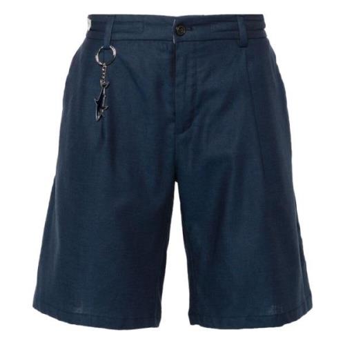 Blå Afslappet Snøre Linned Shorts