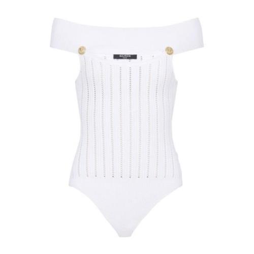 Ribbet Off-Shoulder Hvid Body