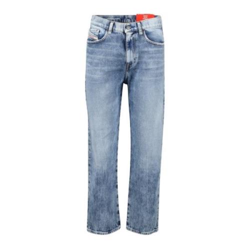 Blå Vasket Broderet Regular Jeans