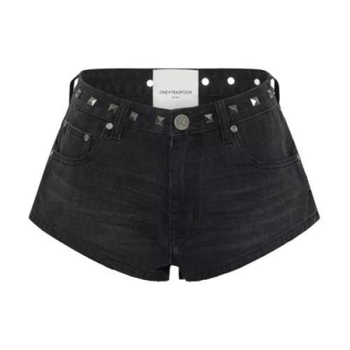 Sort Denim Shorts Høj Talje Studs