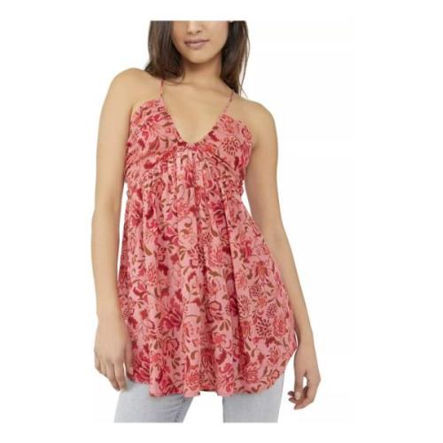 Pink Blomstret V-Neck Bluse