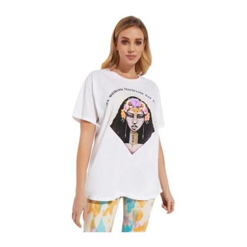 Hvid Oversized Print T-shirt