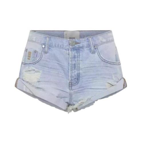 Lavtaljede denim shorts med opsmøgede manchetter