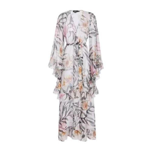 Blomstret Ruffle Maxi Tunika Kjole