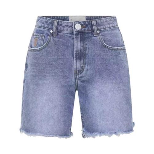 Denim Shorts med Flosset Hem