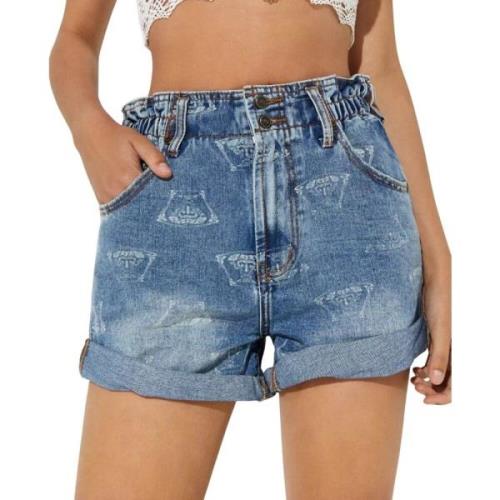 High Waist Denim Shorts Rullet Hem