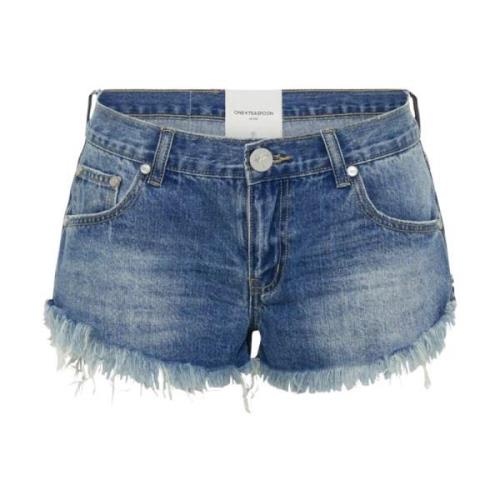 Blå Denim Shorts Distressed Lav Talje