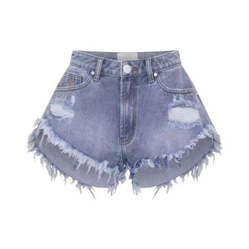 Denim Shorts med Frynset Kant