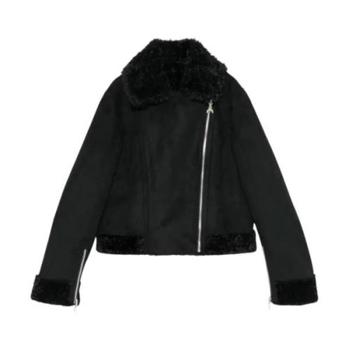 Sort ruskindsjakke med shearling finish