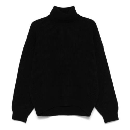 Sort Uld Ribstrikket Sweater