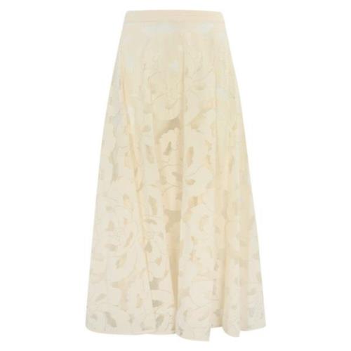 Blomstret Blonde Midi Nederdel Elfenben