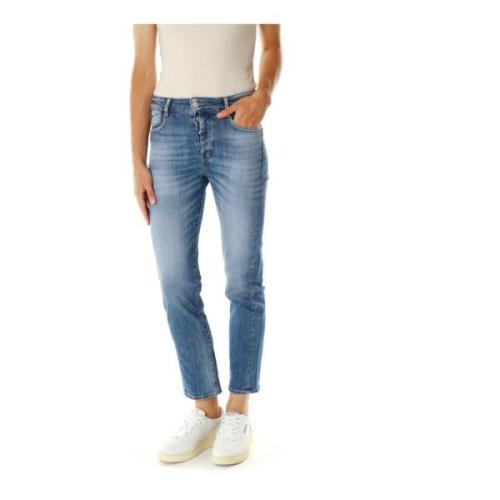 Slim Fit Mid Waist Jeans med Moustache Effekt