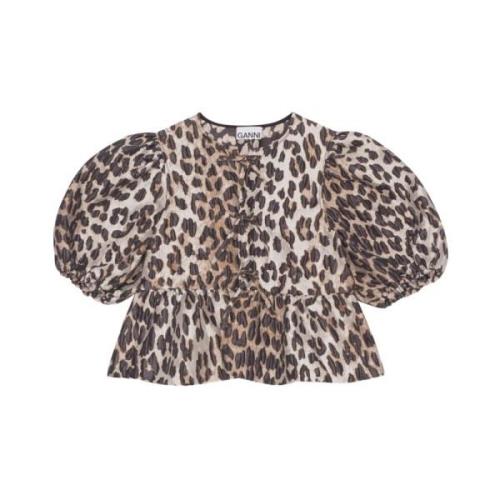 3D Leopard Jacquard Peplum bluse