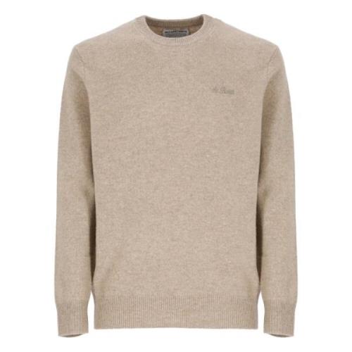 Beige Uld Crewneck Sweater Broderet Logo