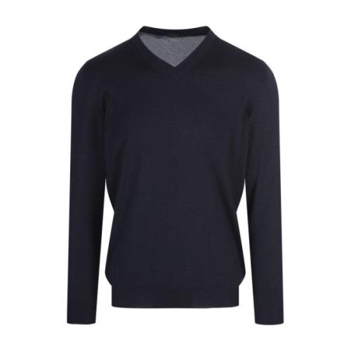 Blå Silke Cashmere V-Hals Sweater