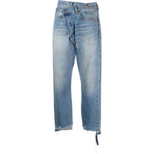 Blå Straight Jeans Cross Over Stil