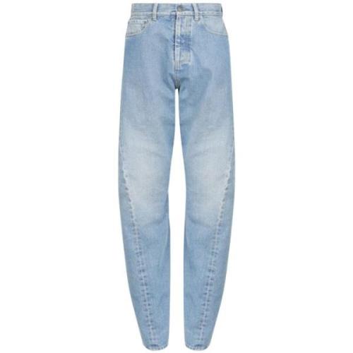 Blå Vasket Denim Jeans med Nitte Detaljer