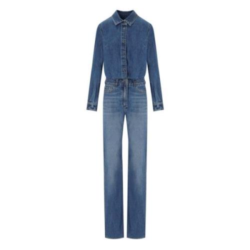 Blå Denim Jumpsuit med Sølvknapper