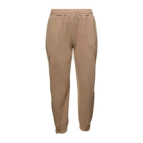 Beige Bomuldssweatpants med Logopatch