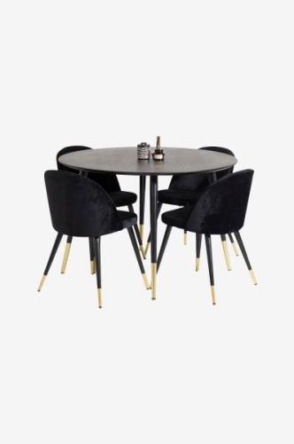 Venture Home - Spisegruppe Dipp med 4 spisebordsstole Velvet - Sort - ...