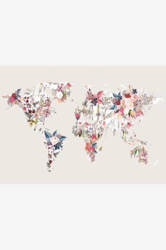 Malerifabrikken - Poster Worldmap flowers light - Beige - Posters - - ...