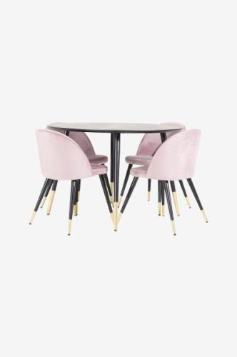 Venture Home - Spisegruppe Dipp med 4 spisebordsstole Velvet - Rosa - ...