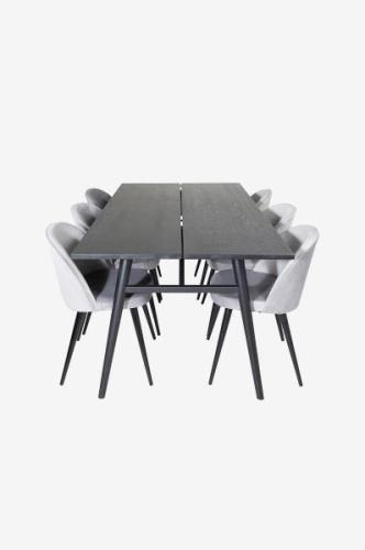 Venture Home - Spisegruppe Sleek med 6 spisebordsstole Velvet - Sort -...