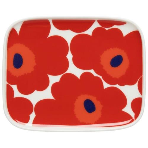 Marimekko Unikko tallerken, 12 x 15 cm., hvid/rød