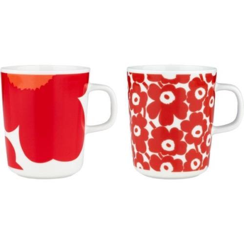 Marimekko Iso Unikko + Pikkuinen Unikko krus 2-pack, hvid/rød